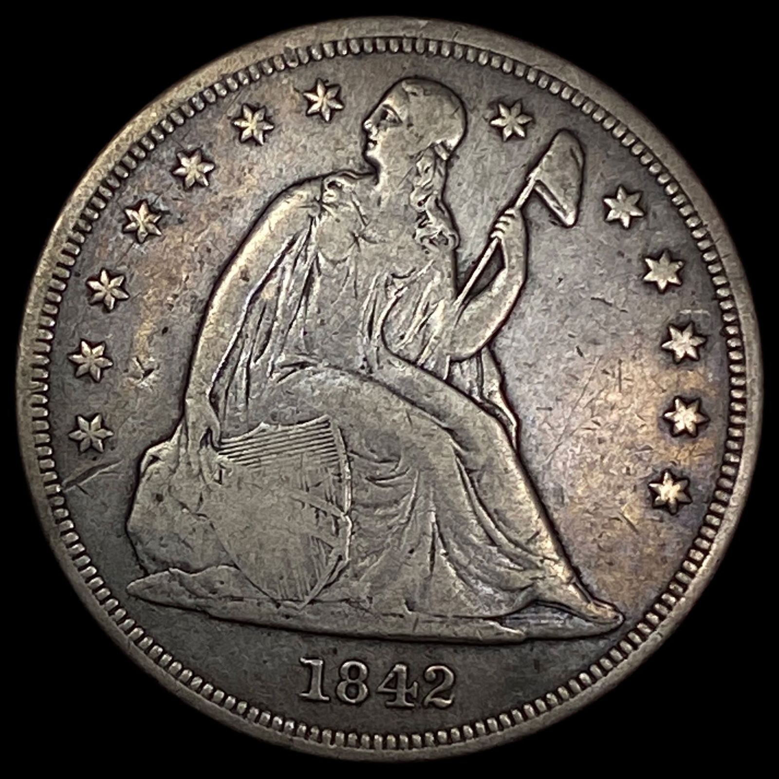 1842 Silver Seated Liberty Dollar ABOUT UNCIRCULATED (1 of 2)