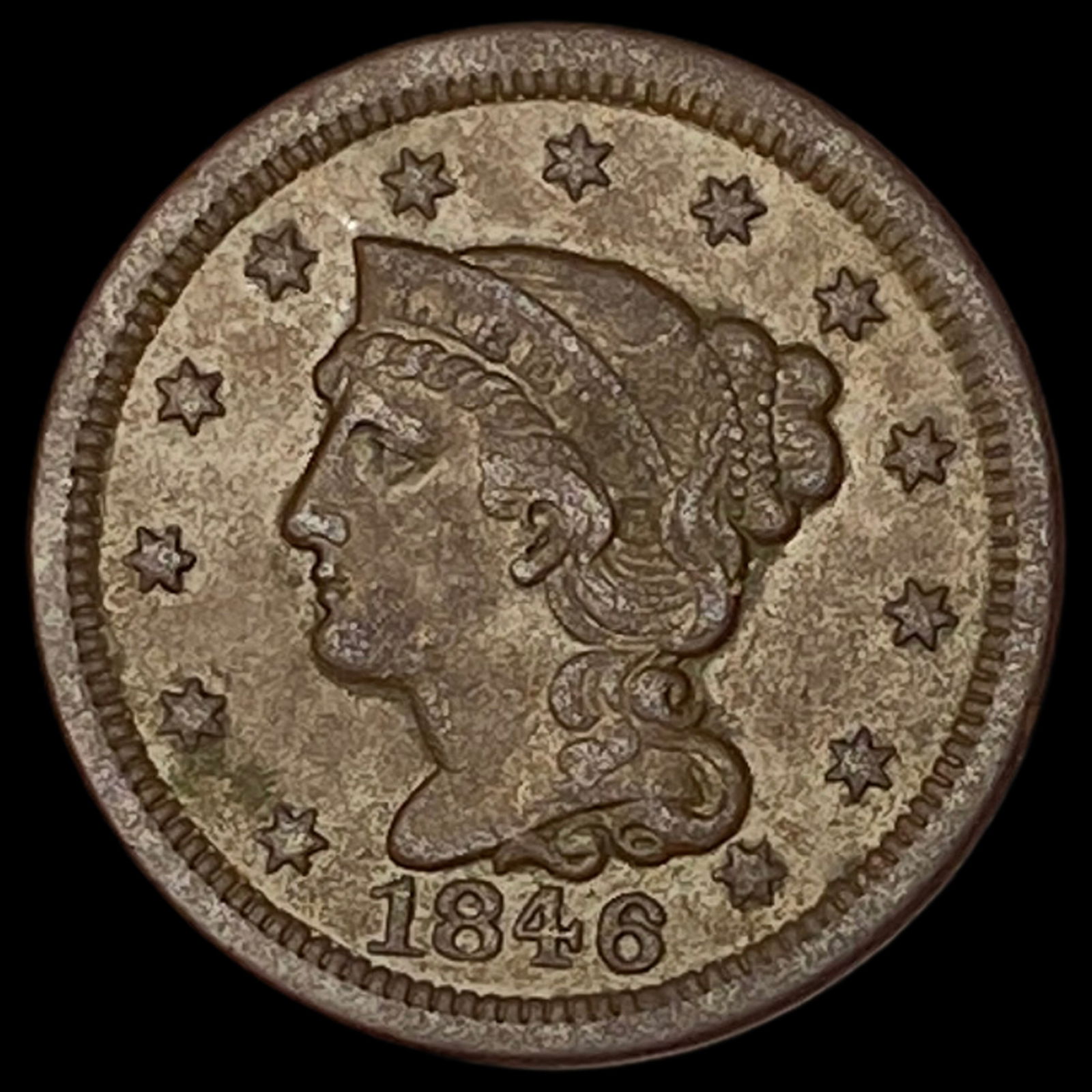 1846 Braided Hair Large Cent NEARLY UNCIRCULATED (1 of 2)