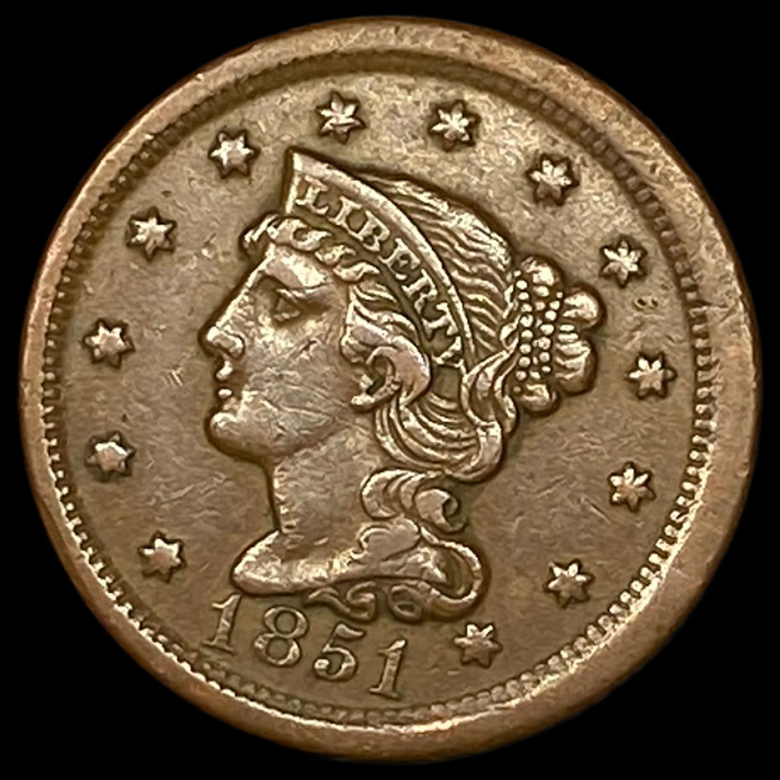 1851 Braided Hair Large Cent CLOSELY UNCIRCULATED (1 of 2)