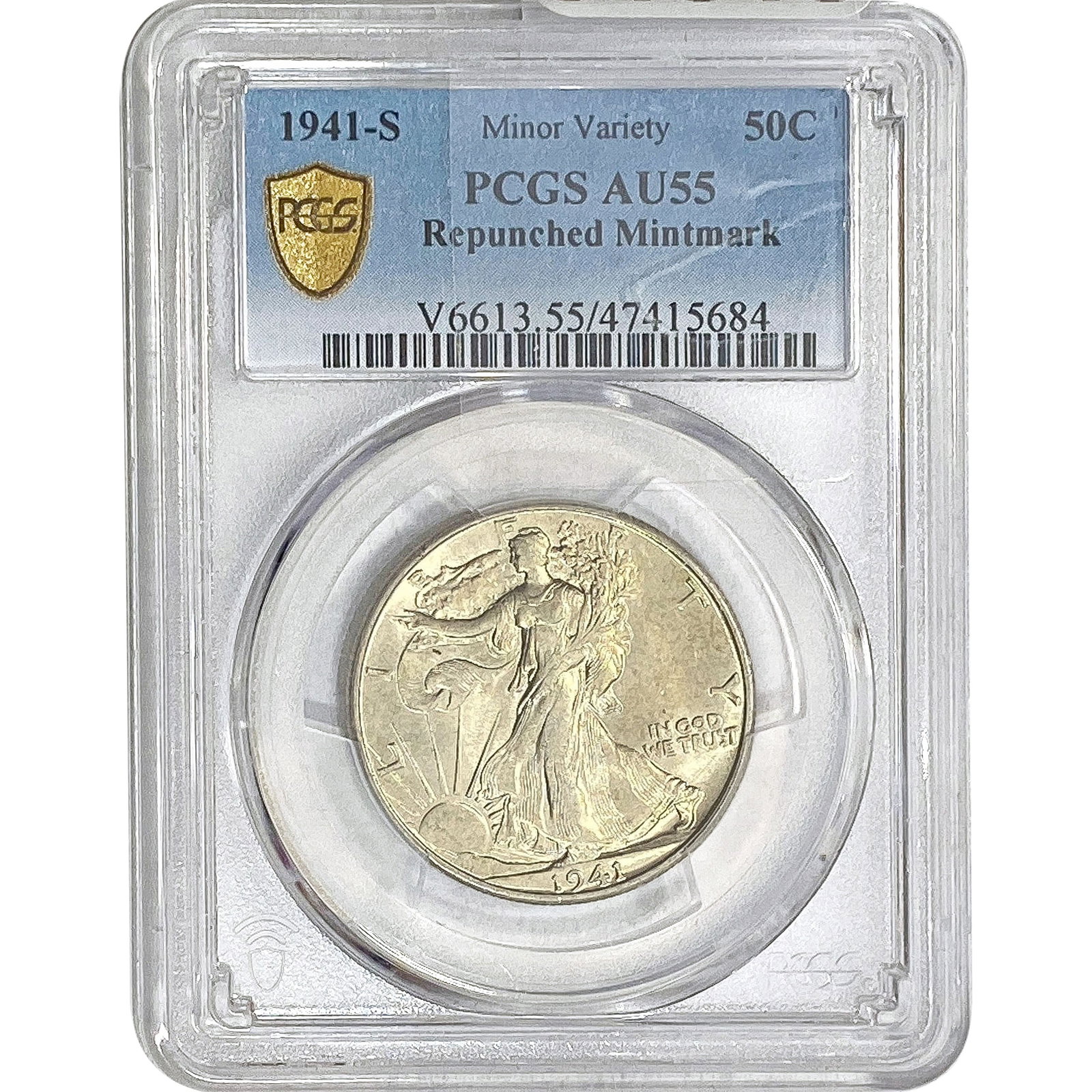 1941-S Walking Liberty Half Dollar PCGS AU55: 1941-S Walking Liberty Half Dollar PCGS AU55
