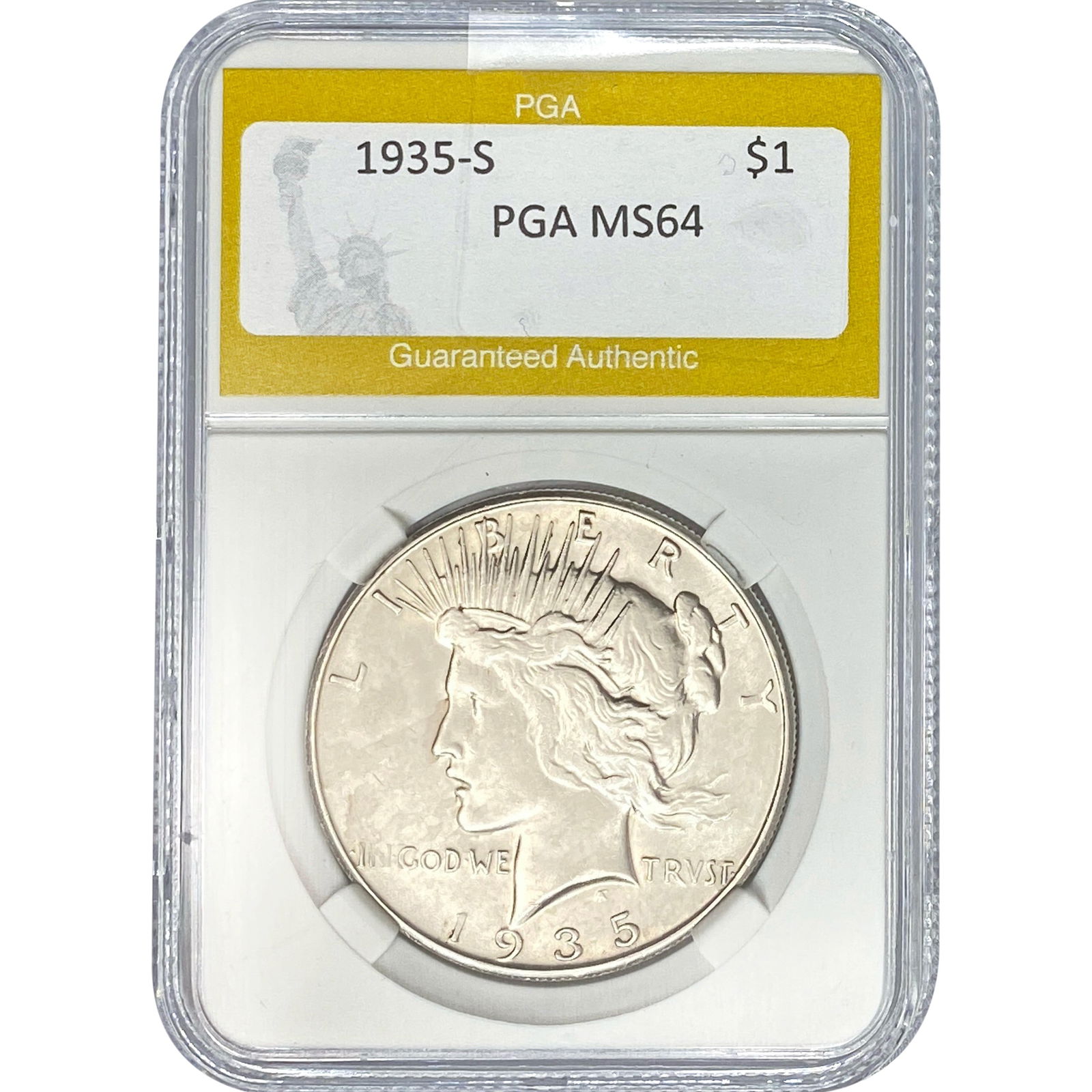 1935-S Silver Peace Dollar PGA MS64: 1935-S Silver Peace Dollar PGA MS64