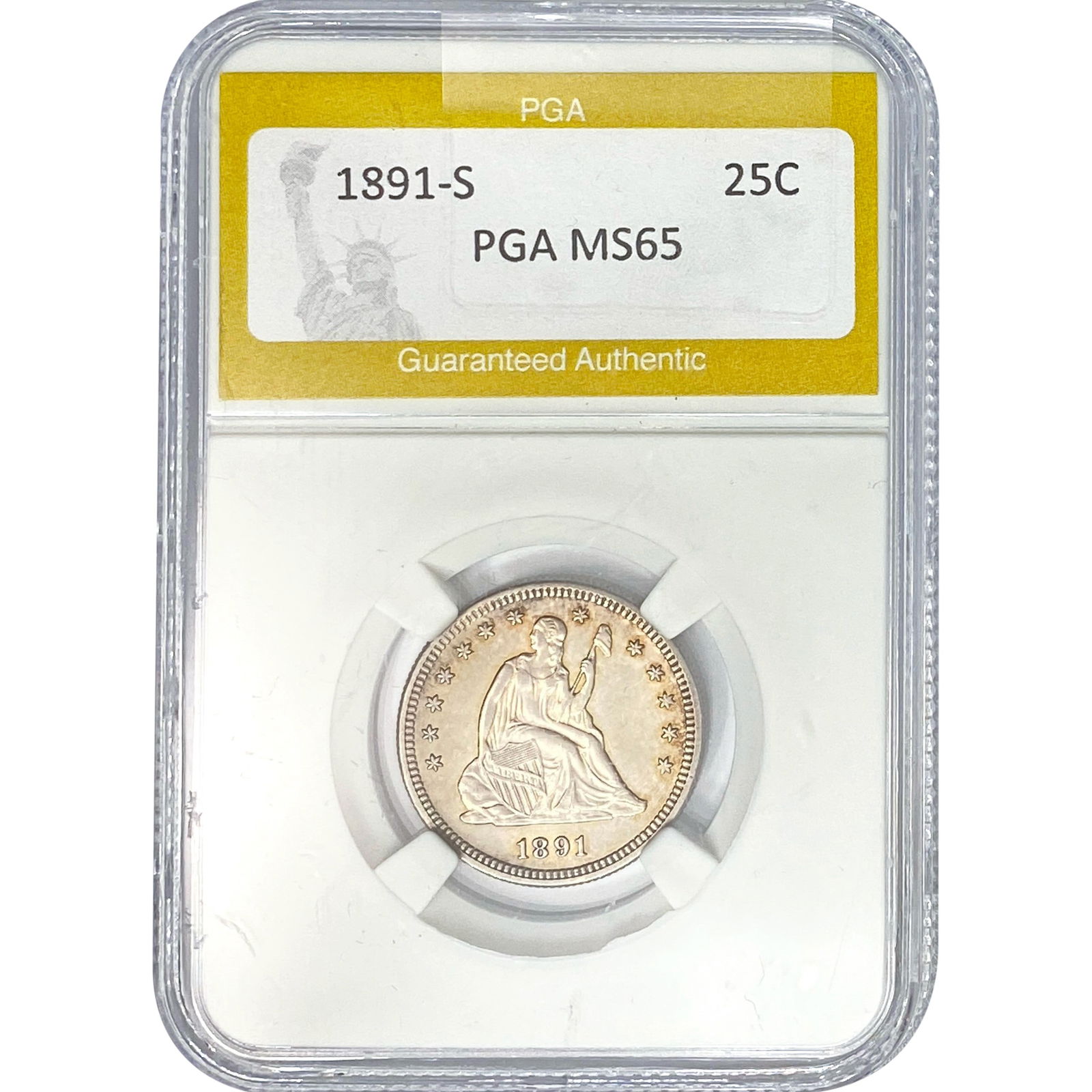 1891-S Seated Liberty Quarter PGA MS65: 1891-S Seated Liberty Quarter PGA MS65