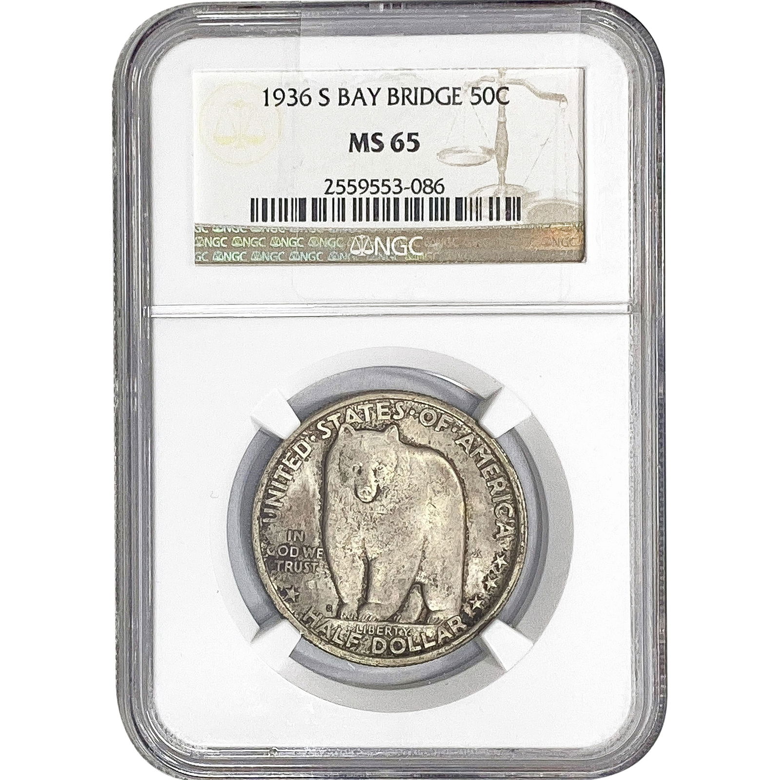 1936-S Bay Bridge Half Dollar NGC MS65: 1936-S Bay Bridge Half Dollar NGC MS65