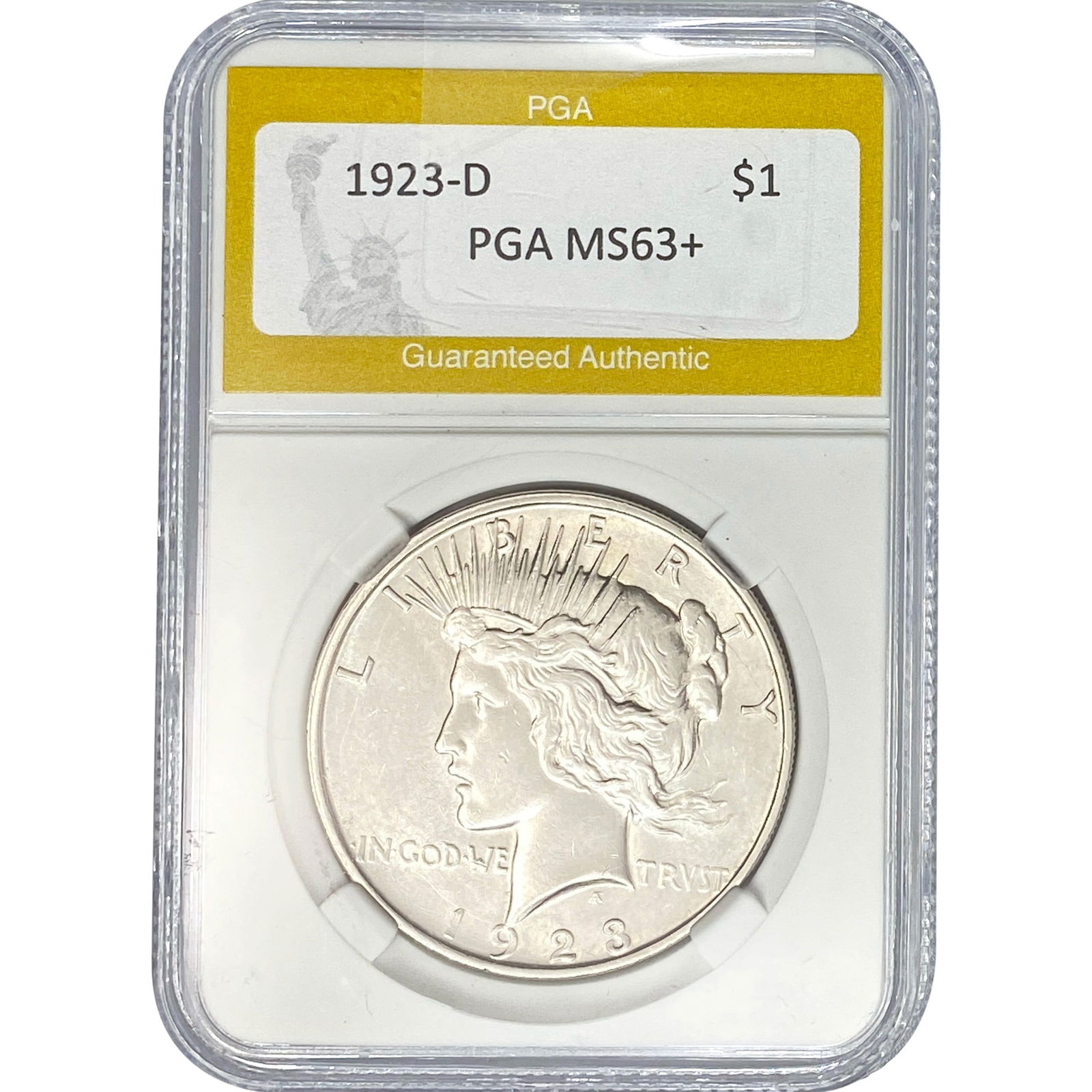 1923-D Silver Peace Dollar PGA MS63+: 1923-D Silver Peace Dollar PGA MS63+