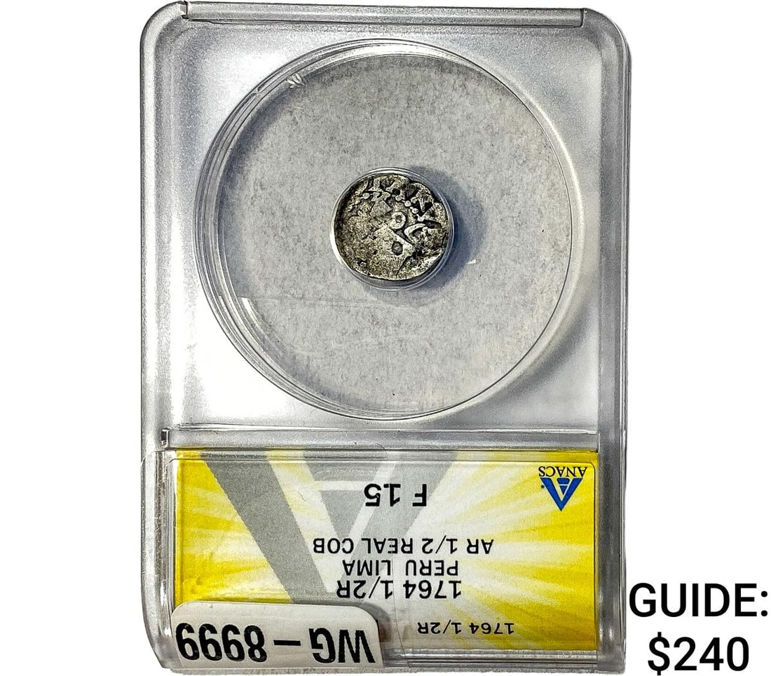 Peru Lima Silver 1/2 Real Cob ANACS F15: Peru Lima Silver 1/2 Real Cob ANACS F15