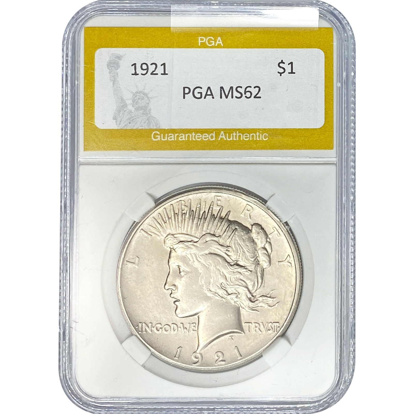 1921 Silver Peace Dollar PGA MS62: 1921 Silver Peace Dollar PGA MS62