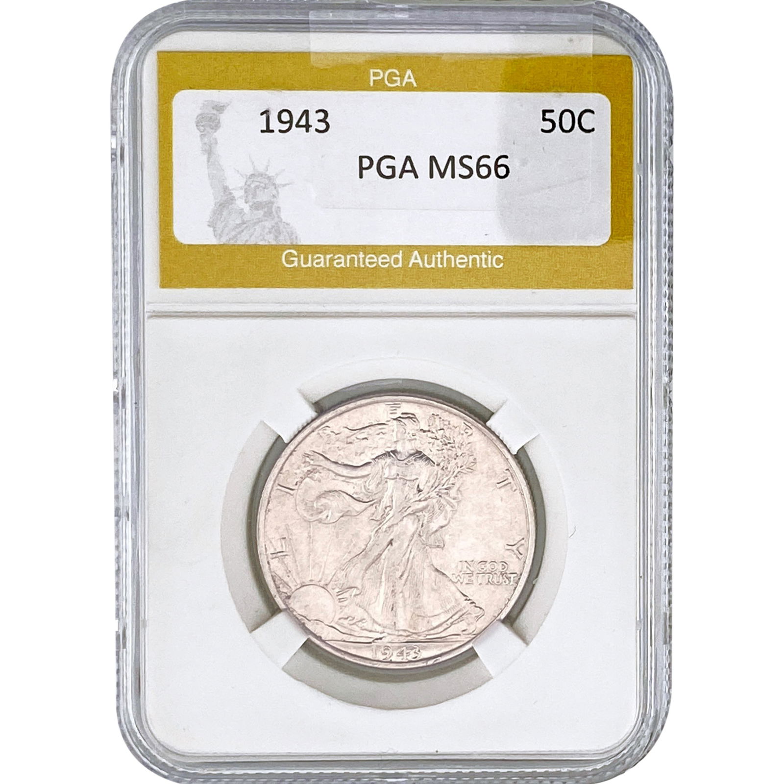 1943 Walking Liberty Half Dollar PGA MS66: 1943 Walking Liberty Half Dollar PGA MS66