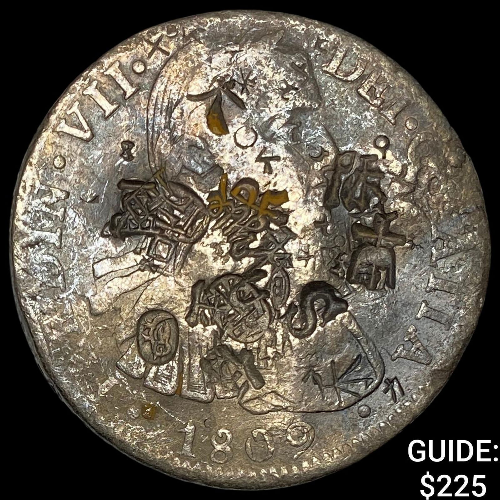 1809 Colonial Spain Silver 8 Reales Chopmarks NEARLY UNCIRCULATED: 1809 Colonial Spain Silver 8 Reales Chopmarks NEARLY UNCIRCULATED