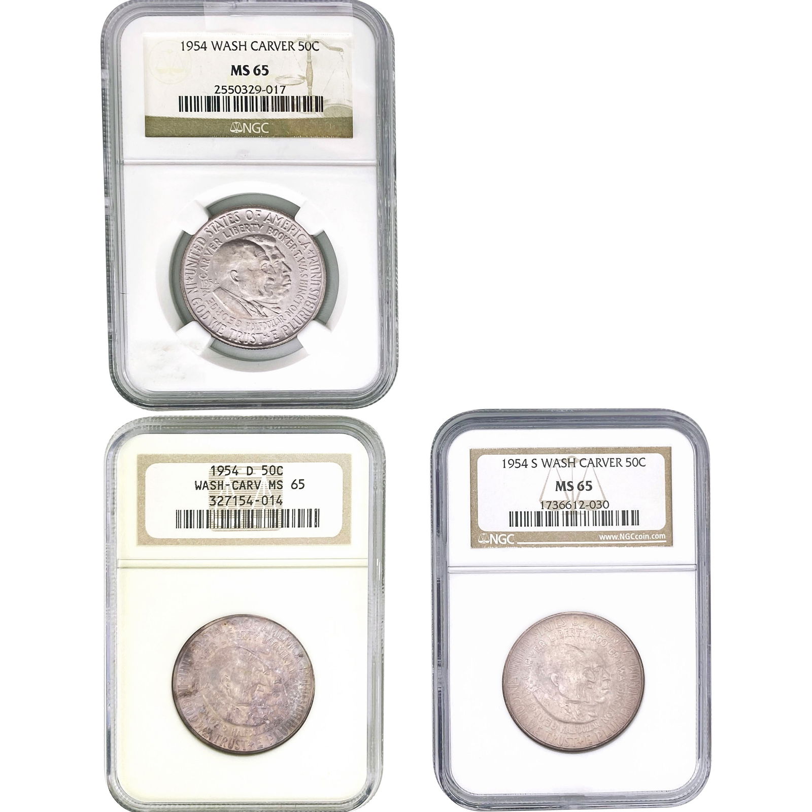 [3 Coins] 1954-D,S Washington Carver Half Dollar NGC MS65 (1 of 2)