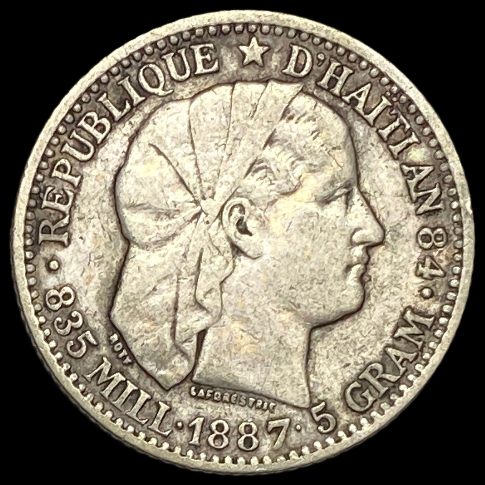 1887 Haiti Silver 20 Cents NEARLY UNCIRCULATED: 1887 Haiti Silver 20 Cents NEARLY UNCIRCULATED