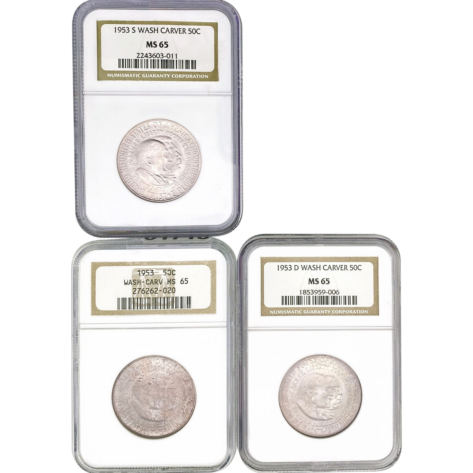 [3 Coins] 1953-D,S Washington Carver Half Dollar NGC MS65 (1 of 2)