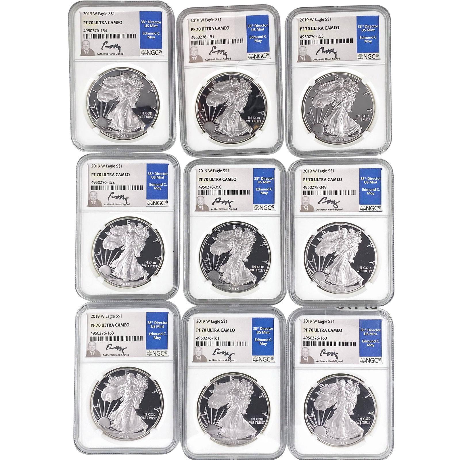 [9 Coins] 2019-W Silver Eagle NGC PF70 Ultra Cameo (1 of 2)