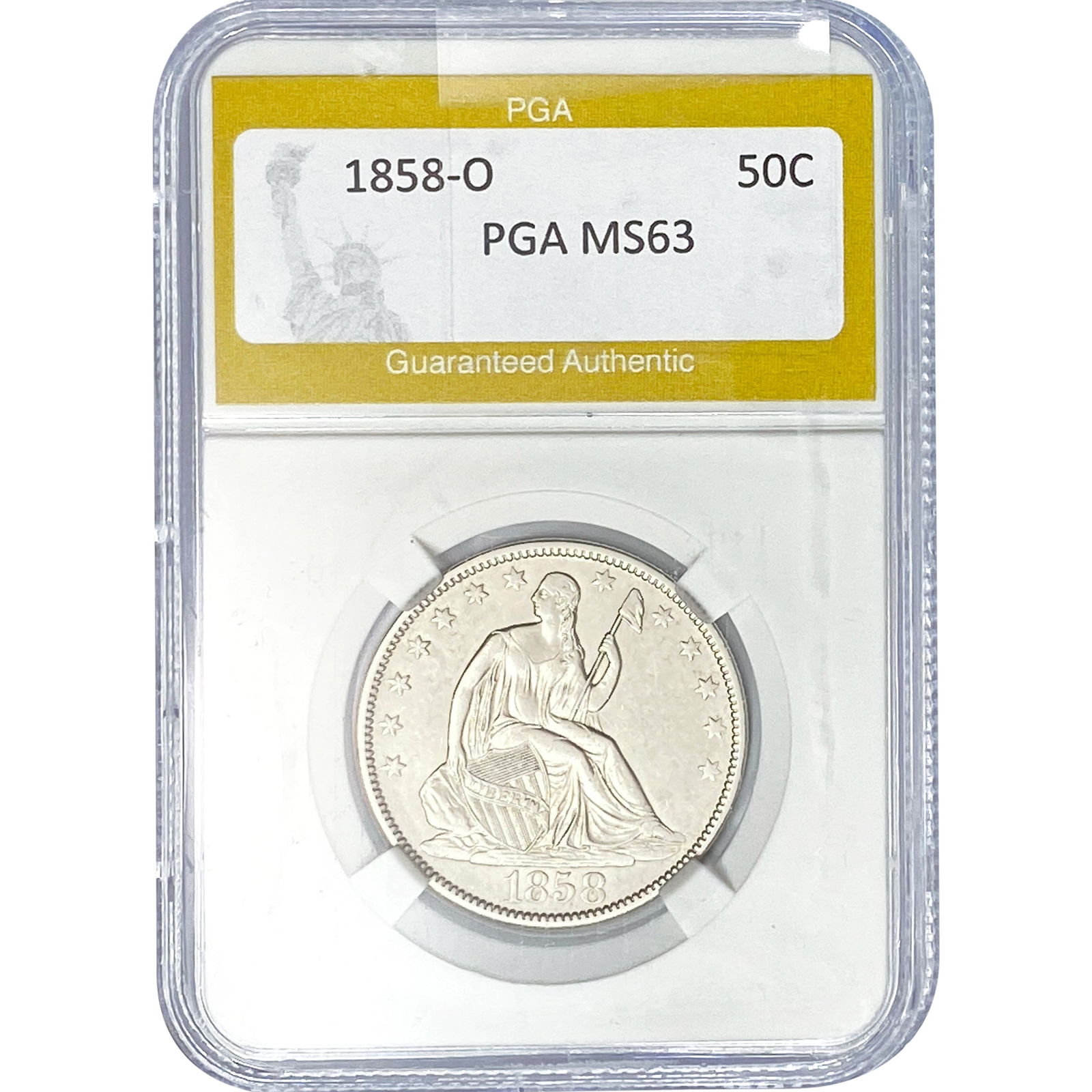 1858-O Seated Liberty Half Dollar PGA MS63 (1 of 2)