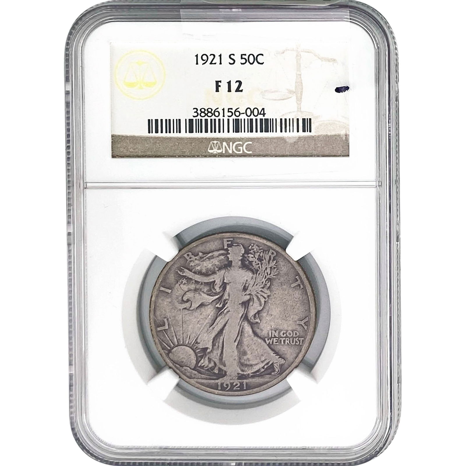 1921-S Walking Liberty Half Dollar NGC F12: 1921-S Walking Liberty Half Dollar NGC F12