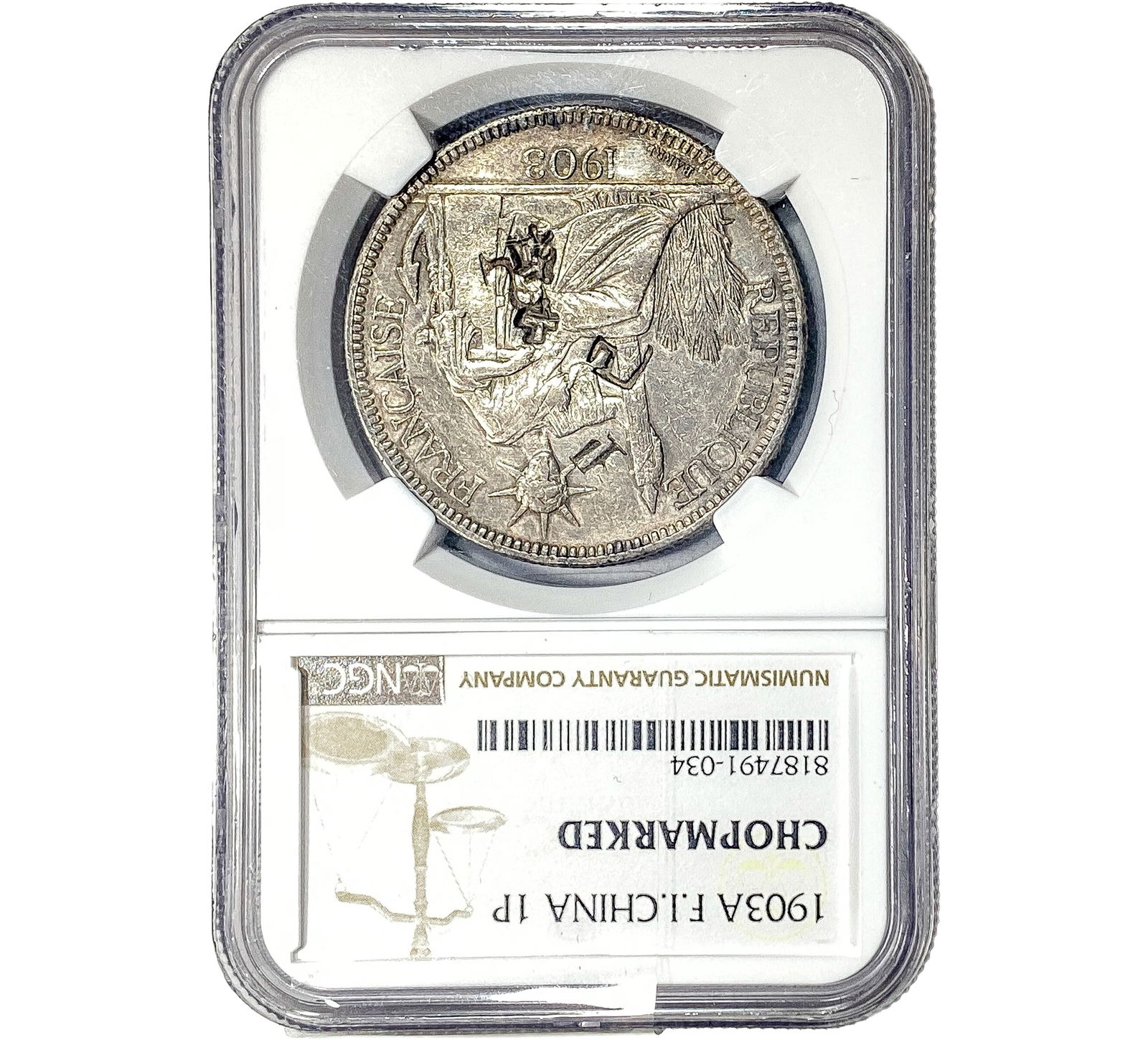 1903A France Indochina Silver 1 Piastre Chopmarked NGC (1 of 2)