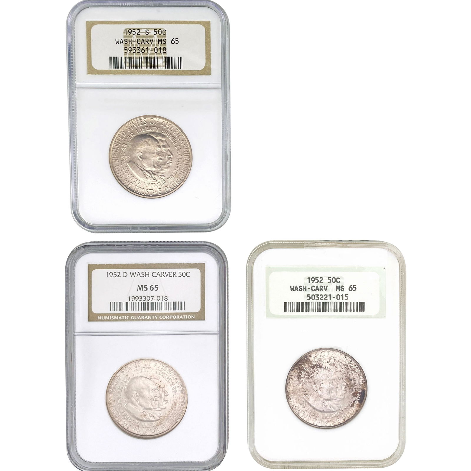 [3 Coins] 1952-D,S Washington Carver Half Dollar NGC MS65 (1 of 2)