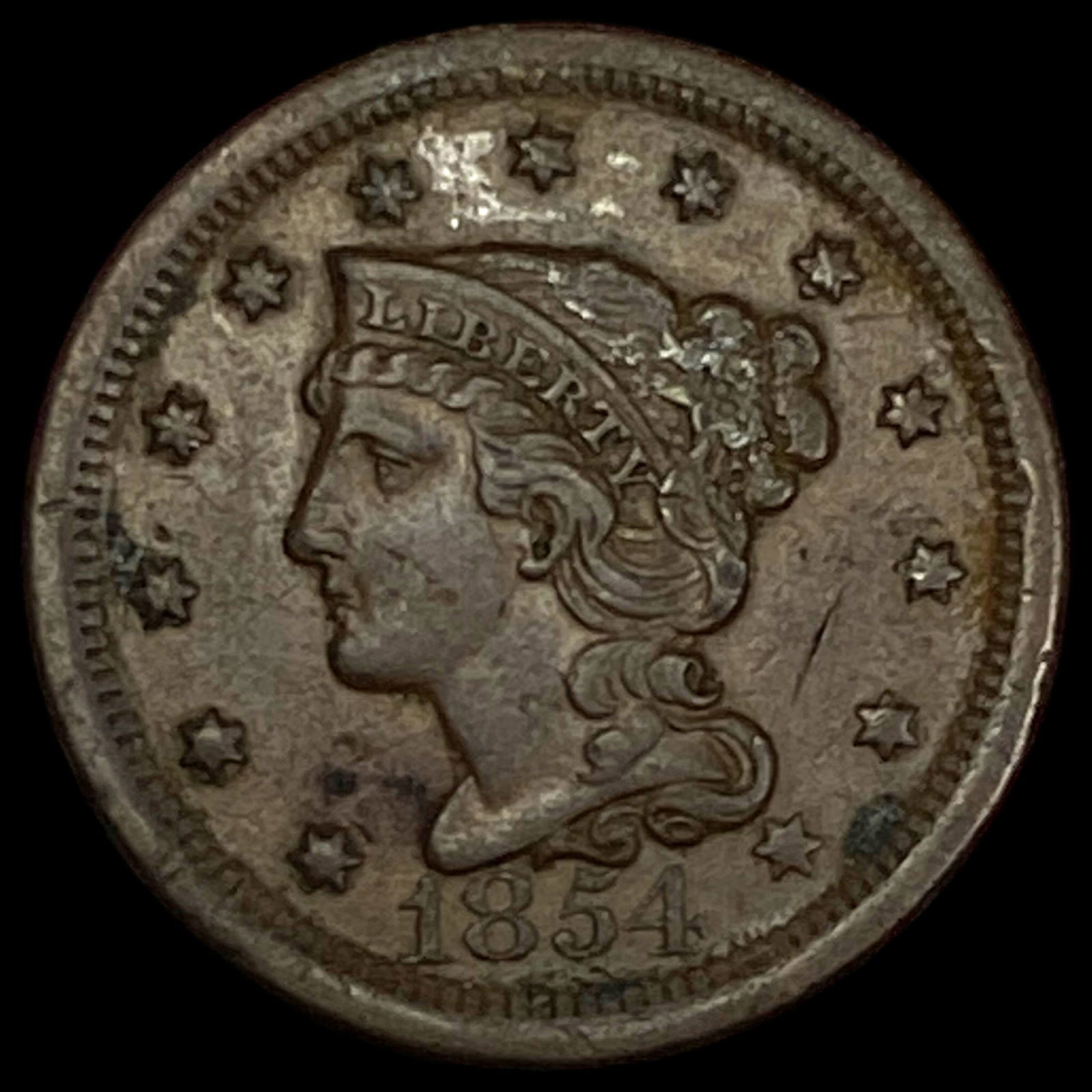 1854 Braided Hair Large Cent HIGH GRADE: 1854 Braided Hair Large Cent HIGH GRADE