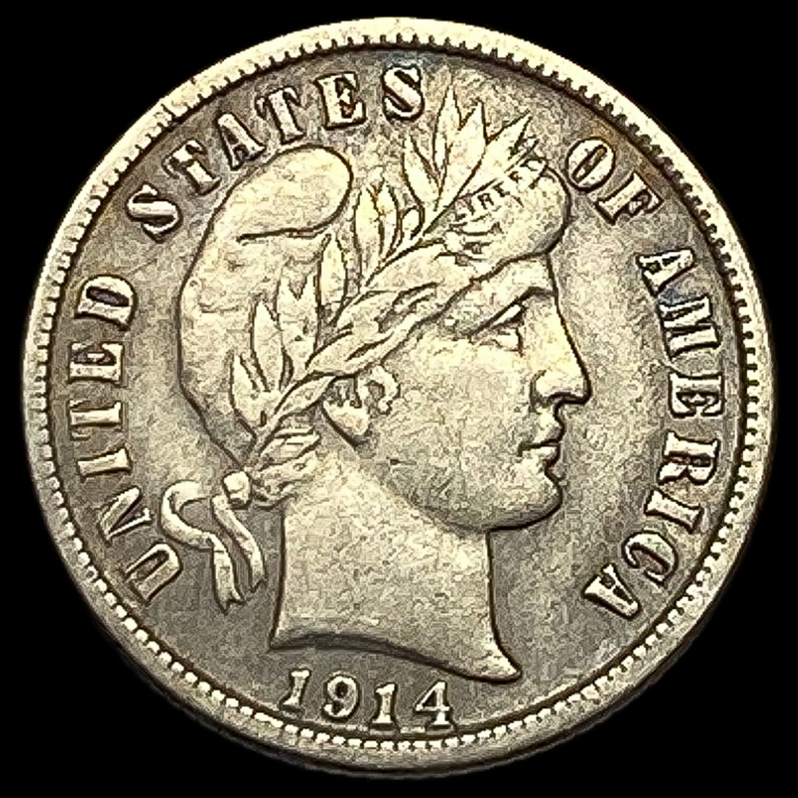 1914-S Silver Barber Dime NEARLY UNCIRCULATED (1 of 2)
