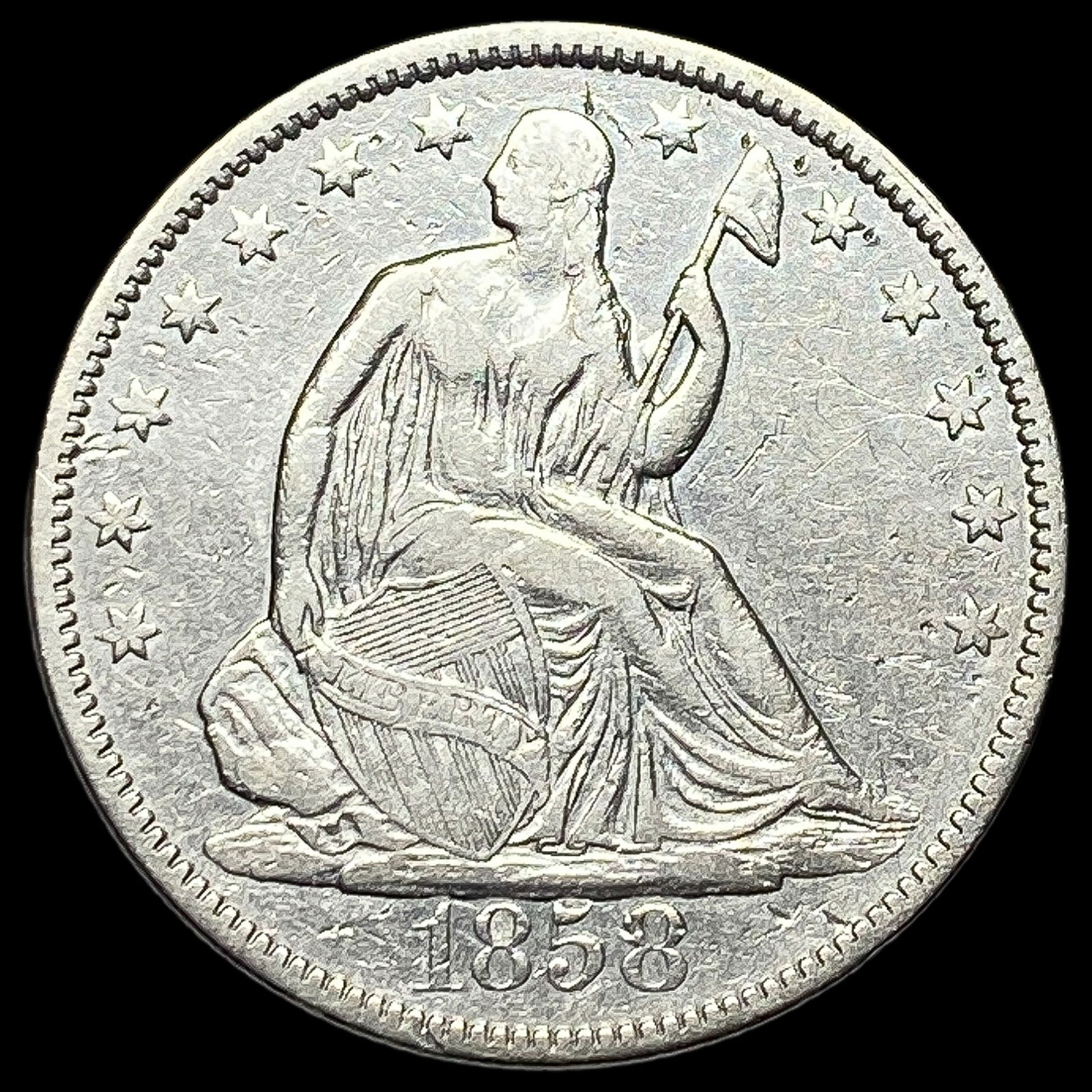 1858 Silver Half Dollar (Seated Liberty) NEARLY UNCIRCULATED (1 of 2)