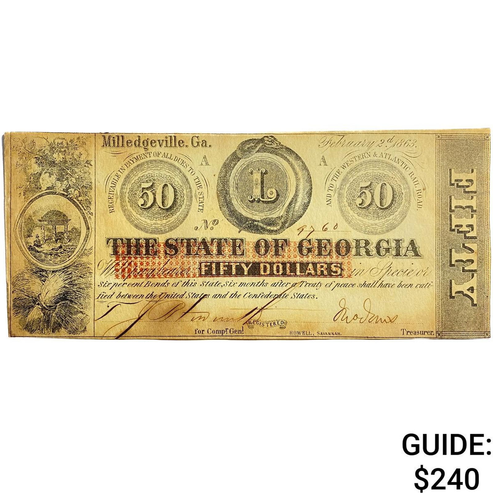 1863 $50 State of Georgia Note (1 of 2)