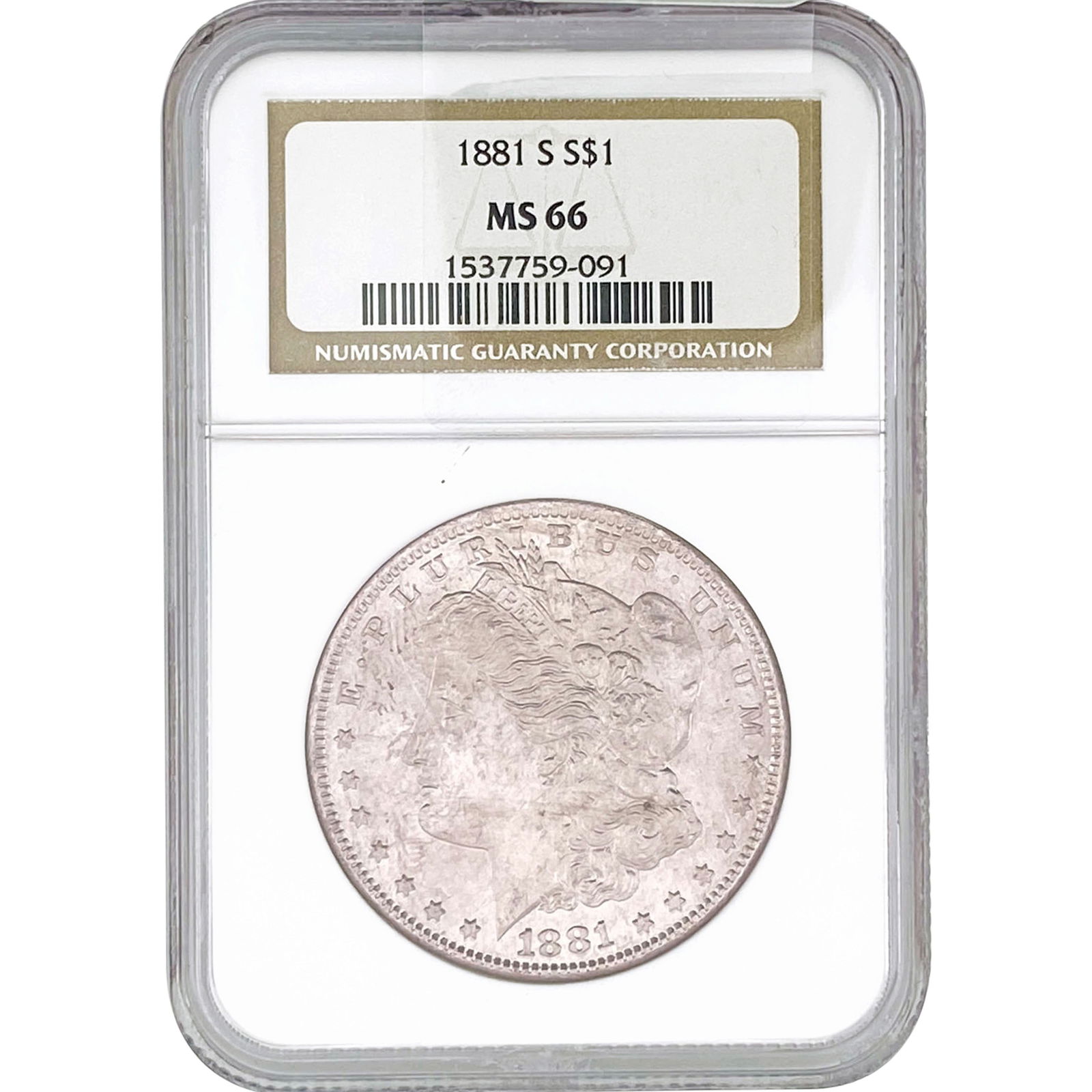 1881-S Morgan Silver Dollar NGC MS66: 1881-S Morgan Silver Dollar NGC MS66