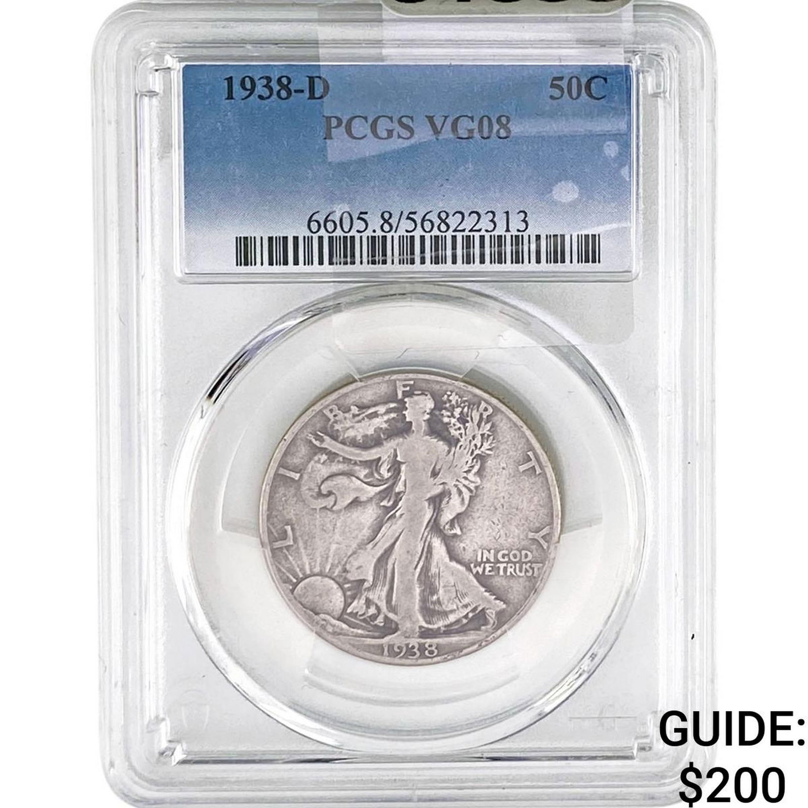 1938-D Walking Liberty Half Dollar PCGS VG08: 1938-D Walking Liberty Half Dollar PCGS VG08