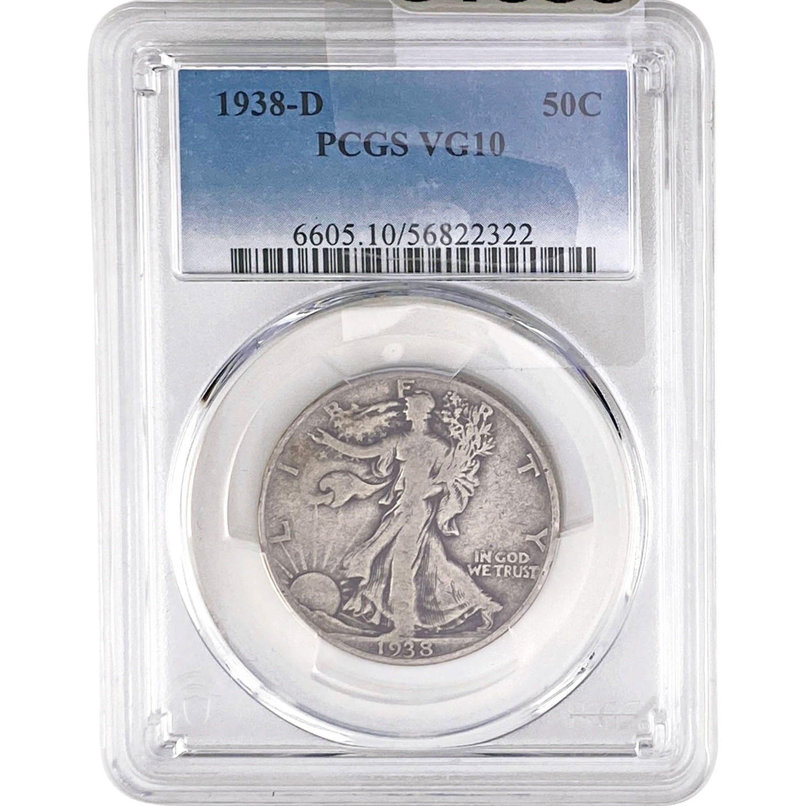 1938-D Walking Liberty Half Dollar PCGS VG10: 1938-D Walking Liberty Half Dollar PCGS VG10