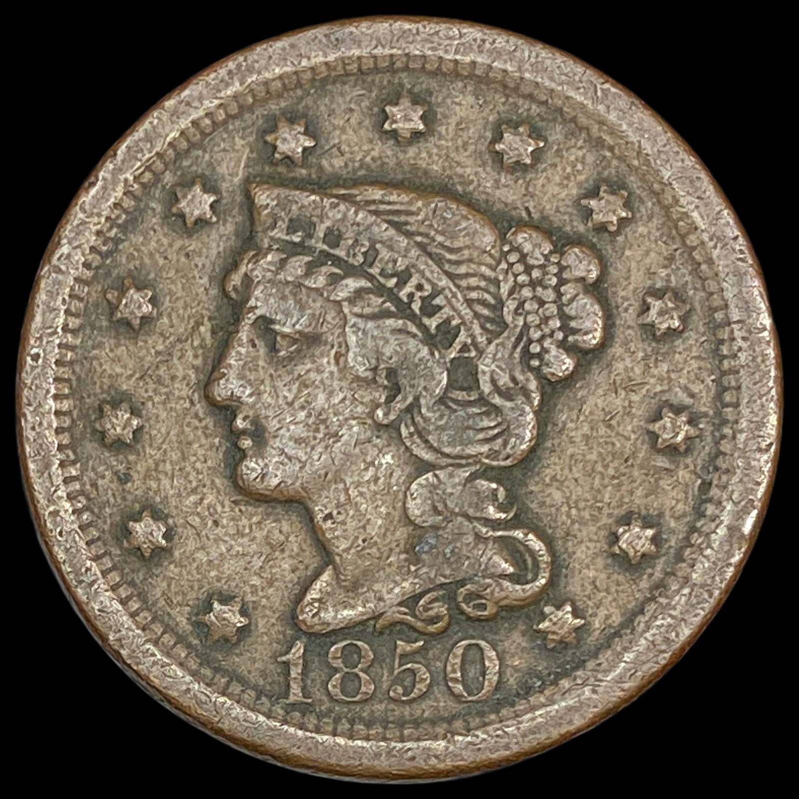 1850 Braided Hair Large Cent LIGHTLY CIRCULATED (1 of 2)