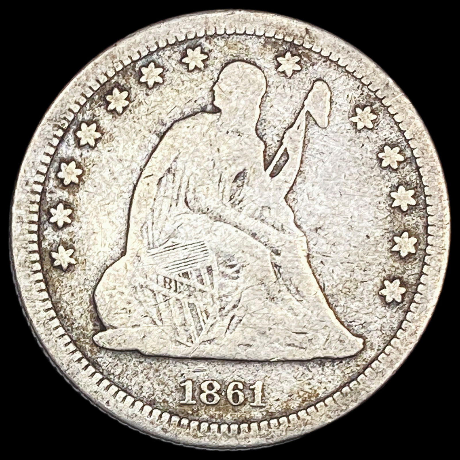1861 Seated Liberty Silver Quarter NICELY CIRCULATED (1 of 2)