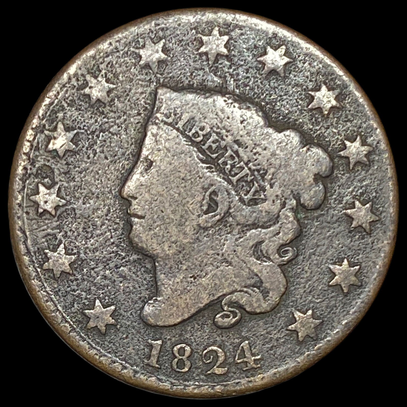 1824 Coronet Head Large Cent NICELY CIRCULATED (1 of 2)