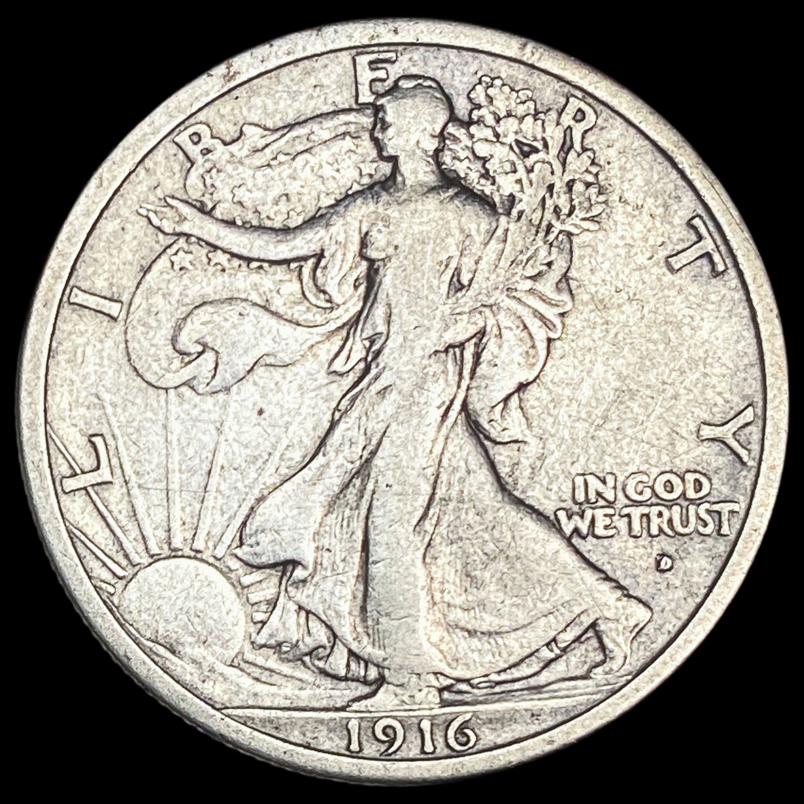 1916-D Silver Walking Liberty Half Dollar LIGHTLY CIRCULATED (1 of 2)