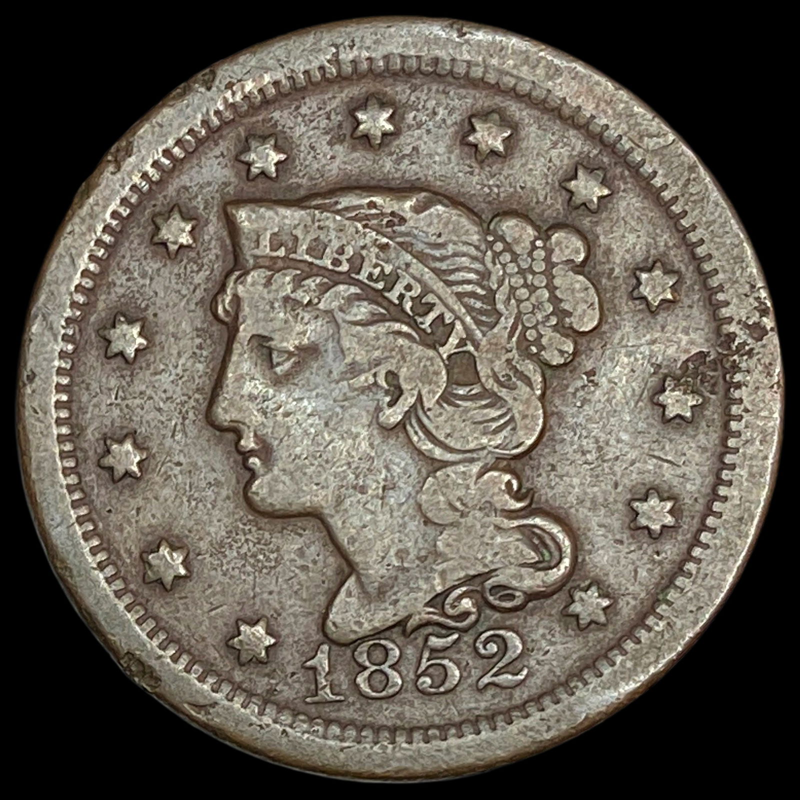 1852 Braided Hair Large Cent LIGHTLY CIRCULATED (1 of 2)