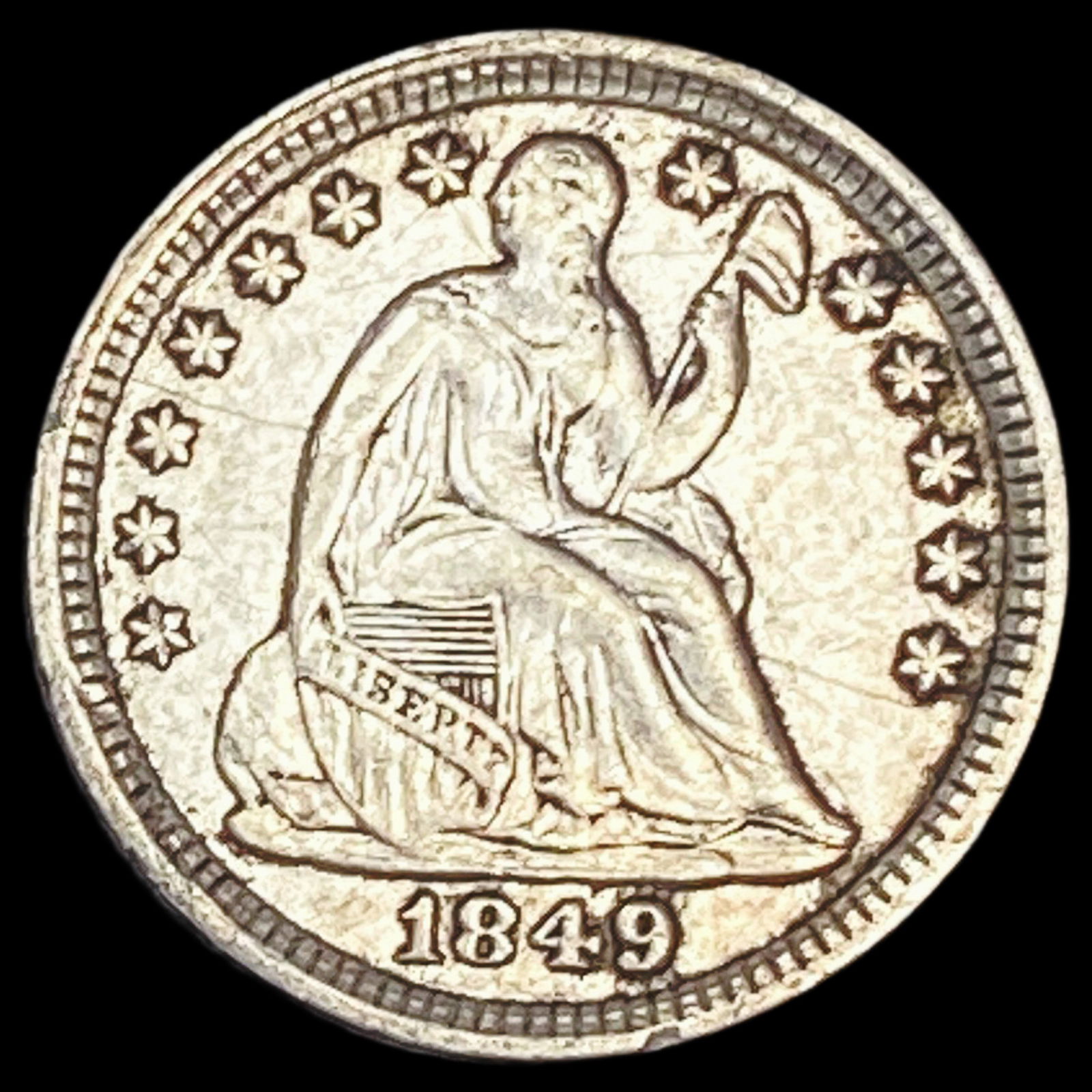 1849 Seated Liberty Silver Half Dime NEARLY UNCIRCULATED (1 of 2)