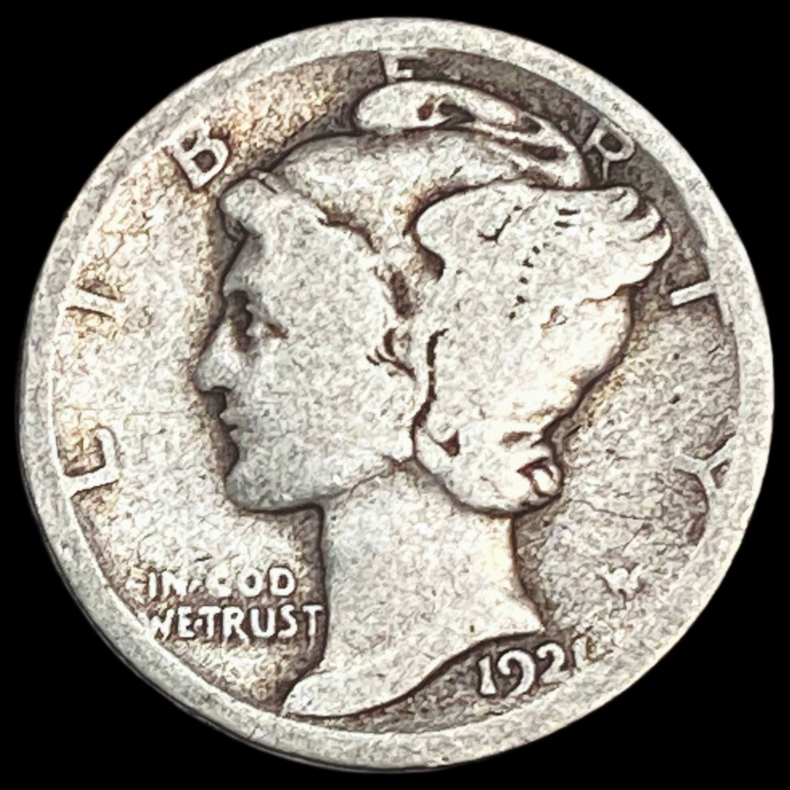 1921 Silver Mercury Dime NICELY CIRCULATED (1 of 2)