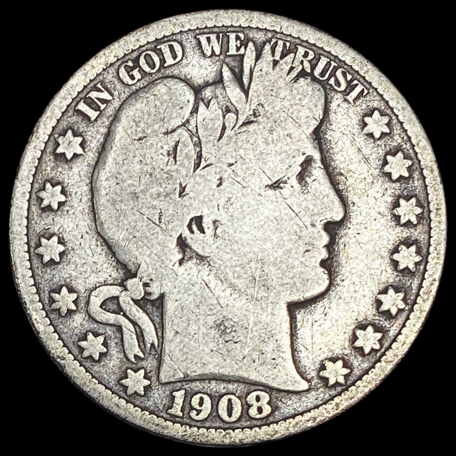 1908-S Silver Barber Half Dollar NICELY CIRCULATED (1 of 2)