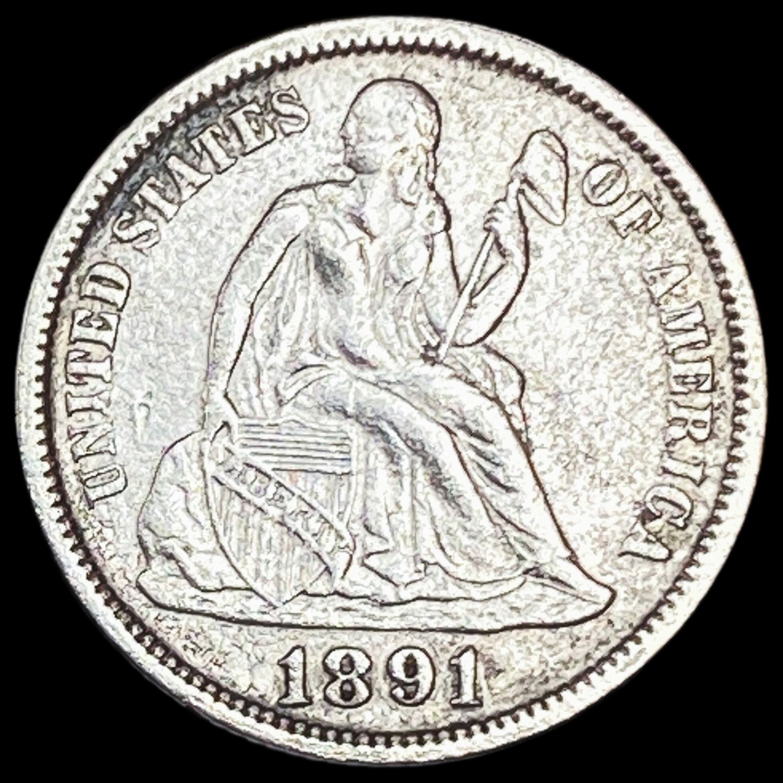 1891 Silver Dime (Seated Liberty) CLOSELY UNCIRCULATED (1 of 2)