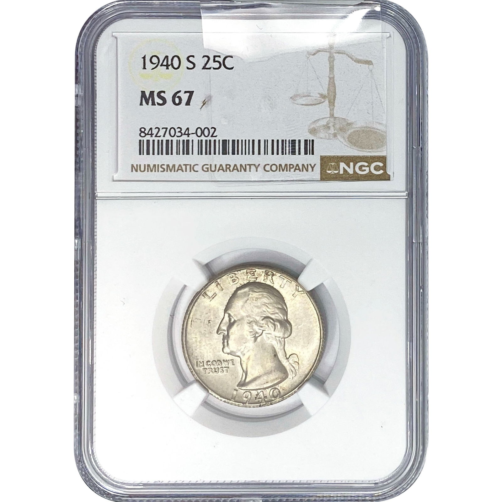 1940-S Washington Silver Quarter NGC MS67 (1 of 2)