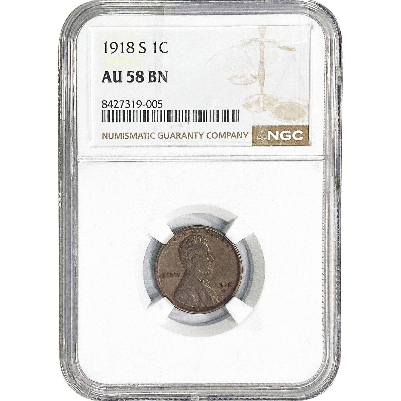 1918-S Wheat Cent NGC AU58 BN (1 of 2)
