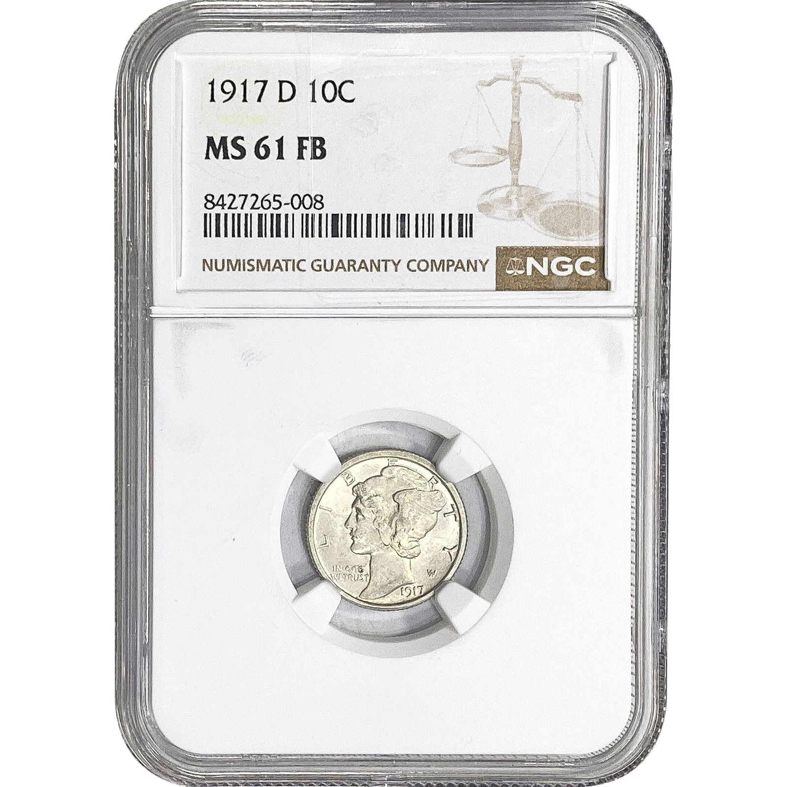1917-D Mercury Silver Dime NGC MS61 FB (1 of 2)