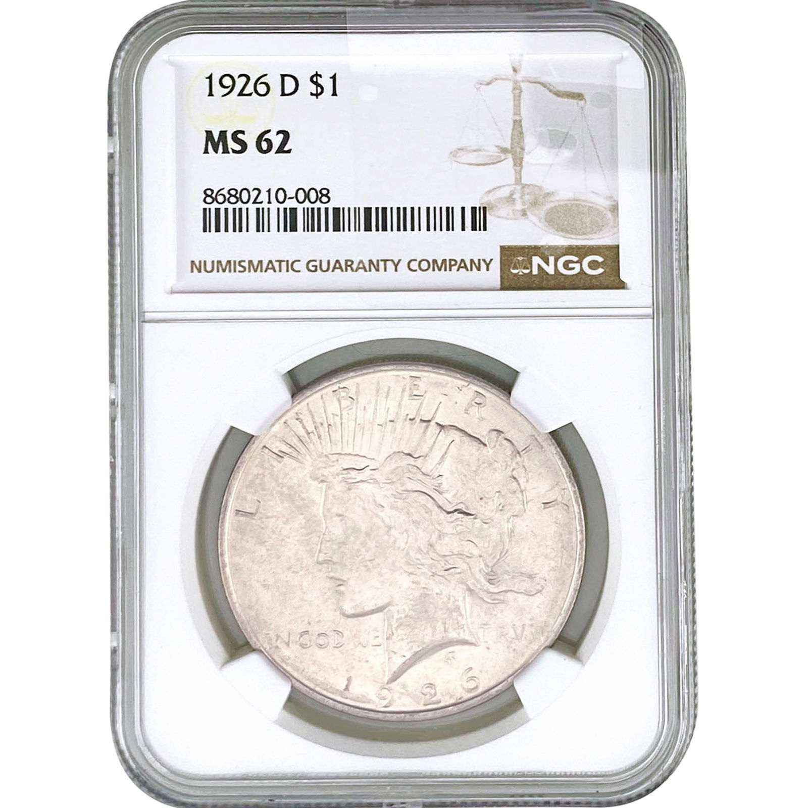 1926-D Silver Peace Dollar NGC MS62 (1 of 2)