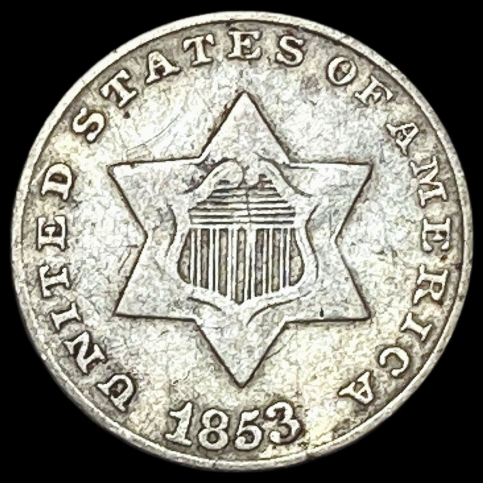 1853 Silver Three-Cent Piece LIGHTLY CIRCULATED (1 of 2)