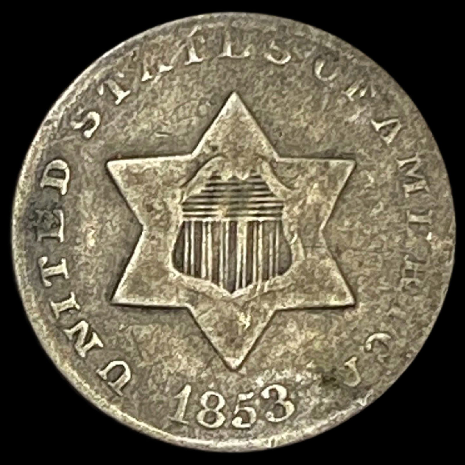 1853 Silver Three-Cent Piece LIGHTLY CIRCULATED (1 of 2)