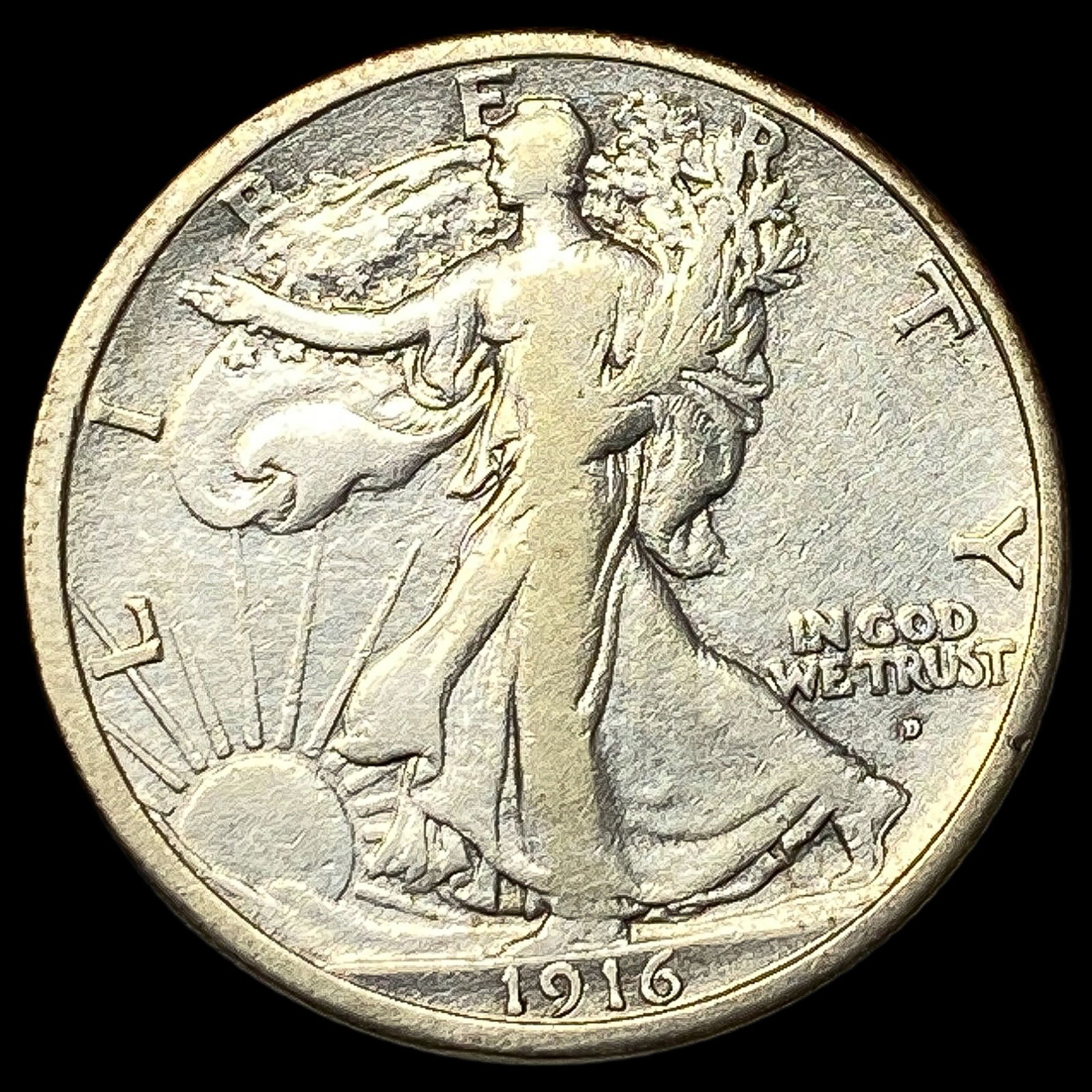 1916-D Silver Walking Liberty Half Dollar LIGHTLY CIRCULATED (1 of 2)