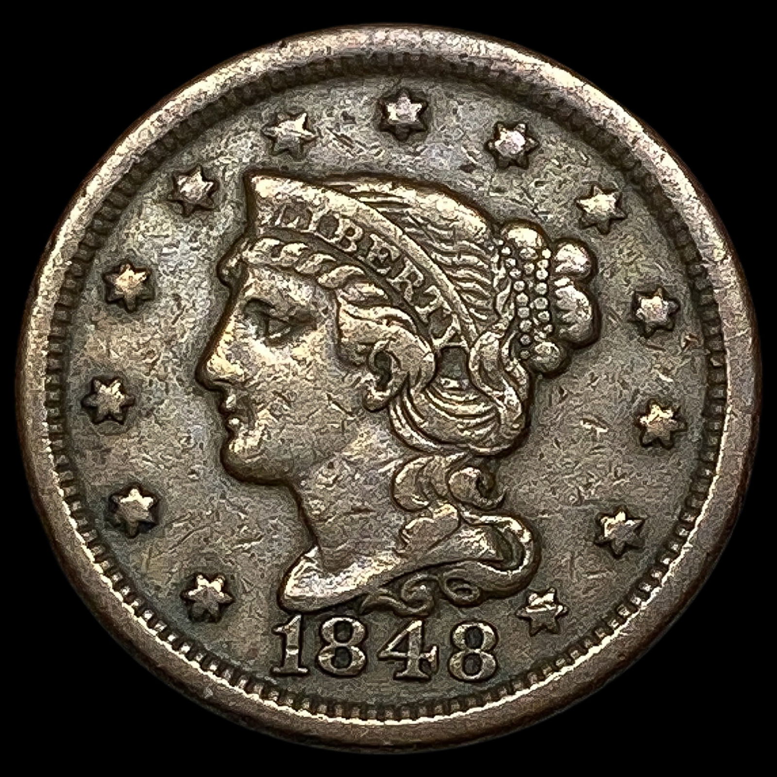 1848 Braided Hair Large Cent LIGHTLY CIRCULATED (1 of 2)