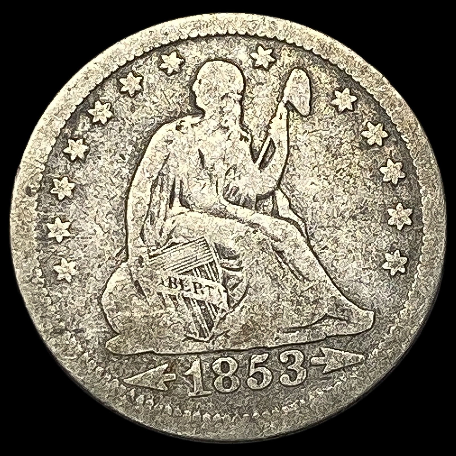 1853 Arrows Seated Liberty Silver Quarter LIGHTLY CIRCULATED (1 of 2)