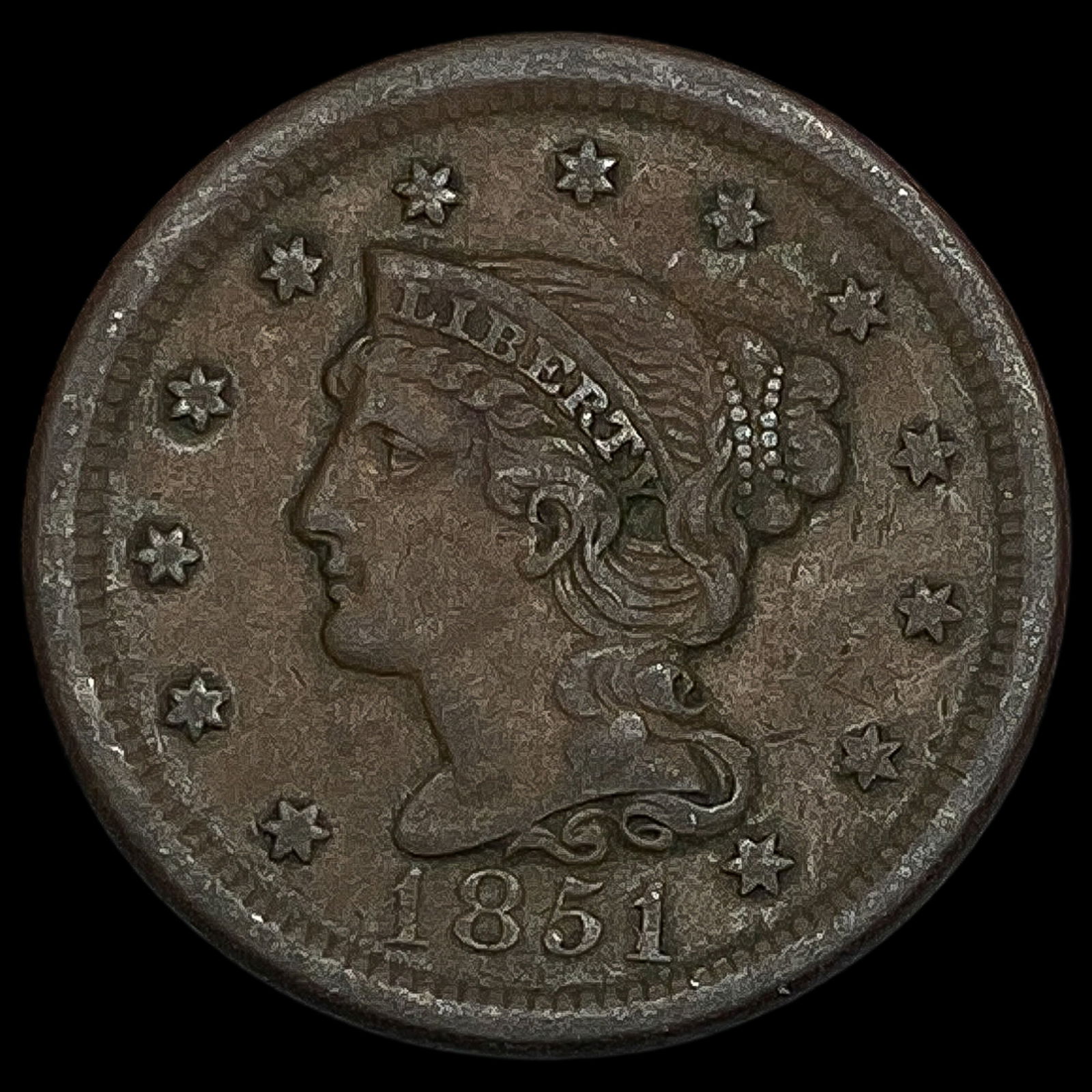 1851 Braided Hair Large Cent LIGHTLY CIRCULATED (1 of 2)