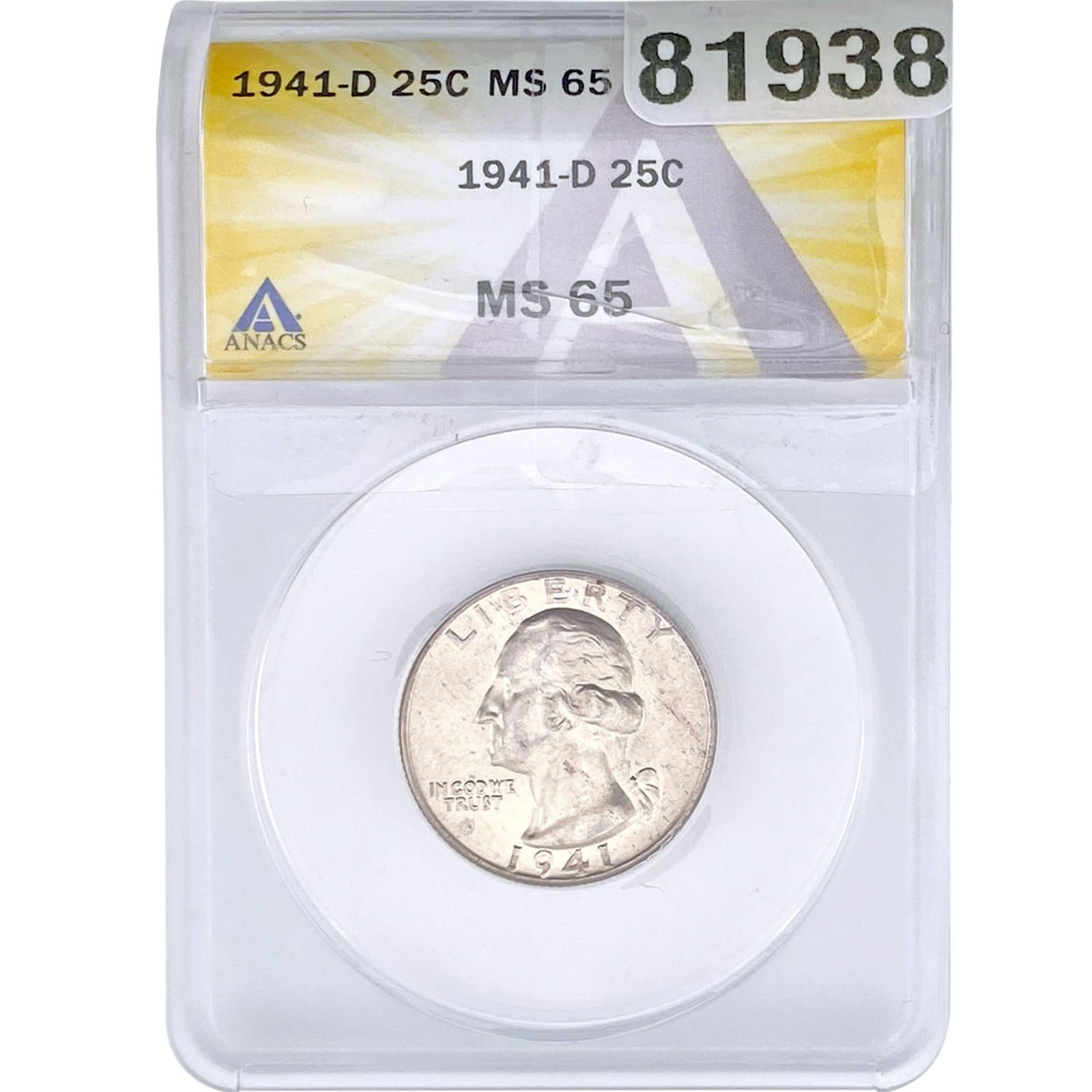 1941-D Washington Silver Quarter ANACS MS65 (1 of 2)
