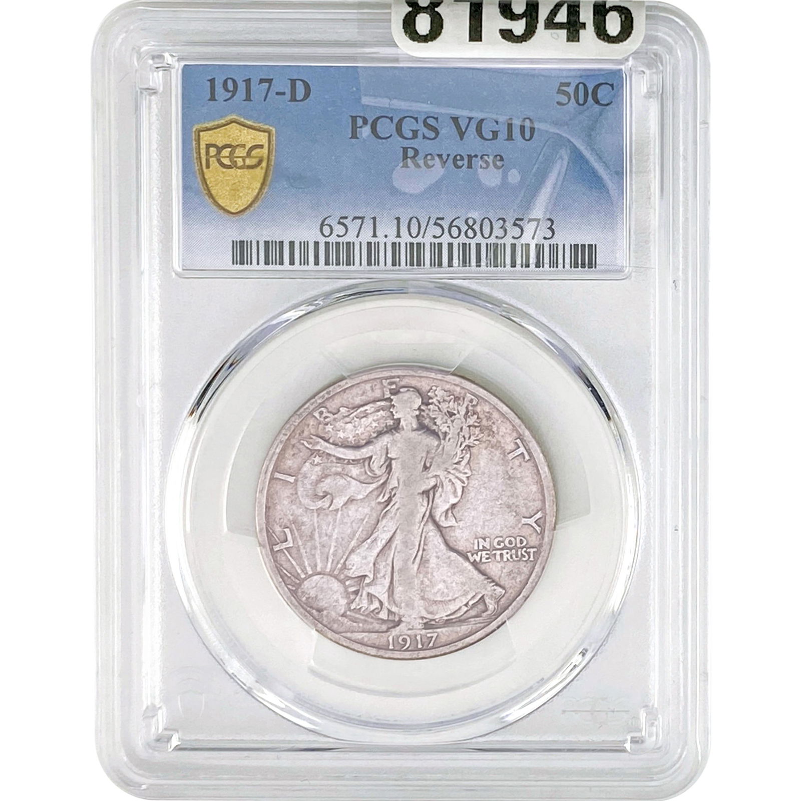 1917-D Walking Liberty Half Dollar PCGS VG10 Rev (1 of 2)