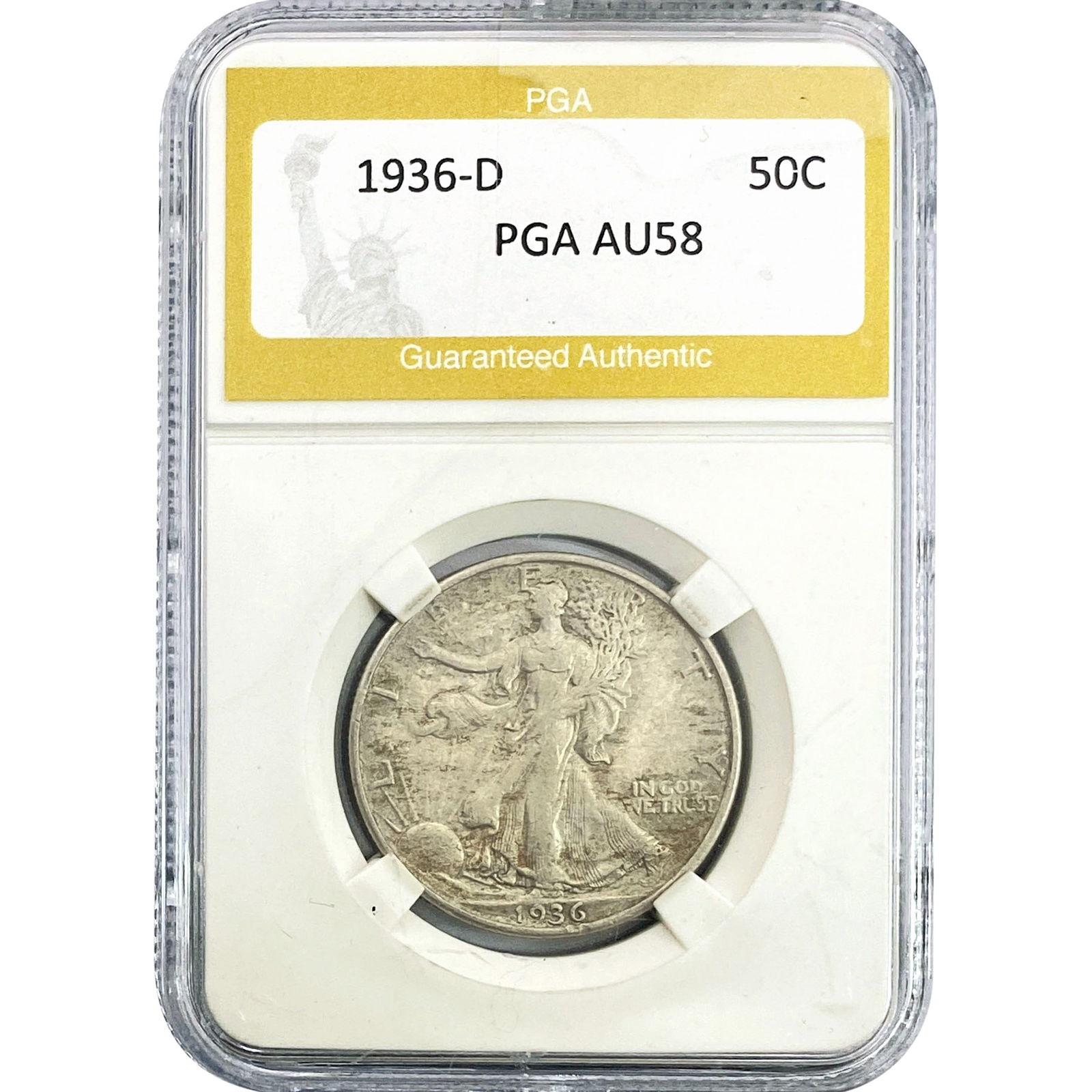 1936-D Walking Liberty Half Dollar PGA AU58: 1936-D Walking Liberty Half Dollar PGA AU58