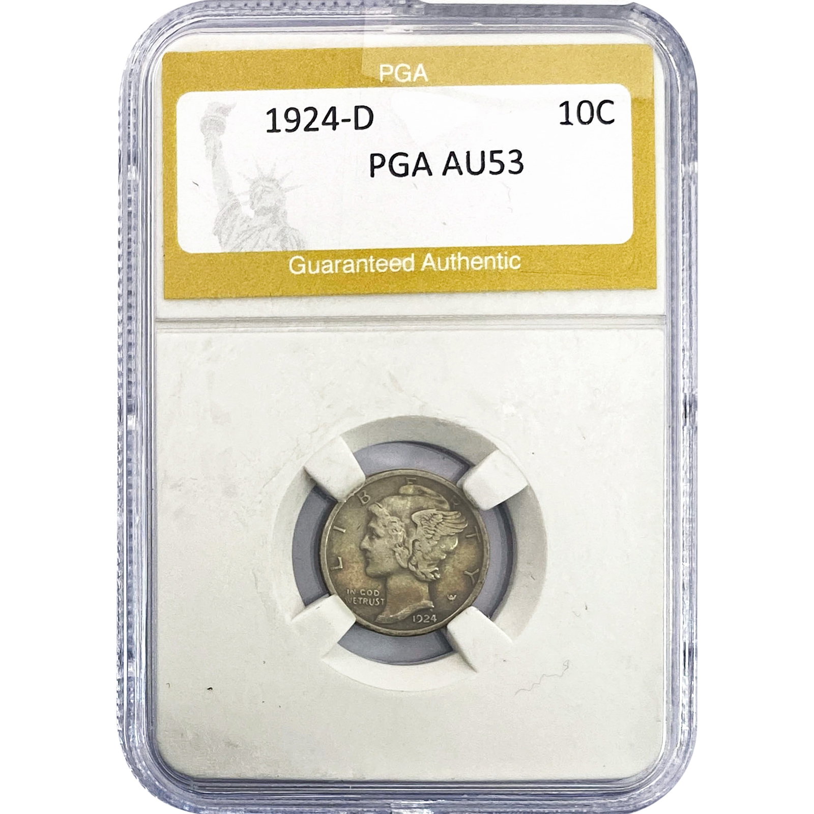 1924-D Mercury Silver Dime PGA AU53: 1924-D Mercury Silver Dime PGA AU53